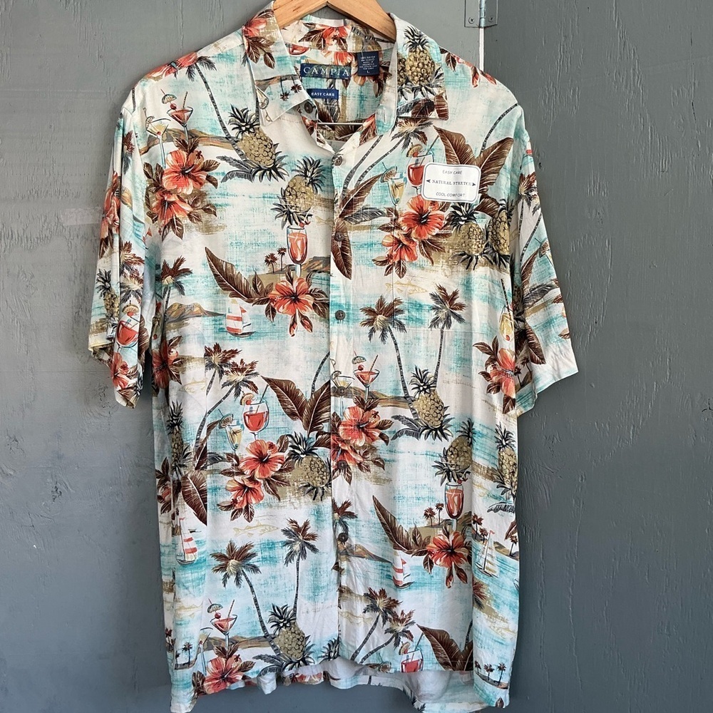 Campia Moda Men's Tropical Print Shirt - Red and Green
